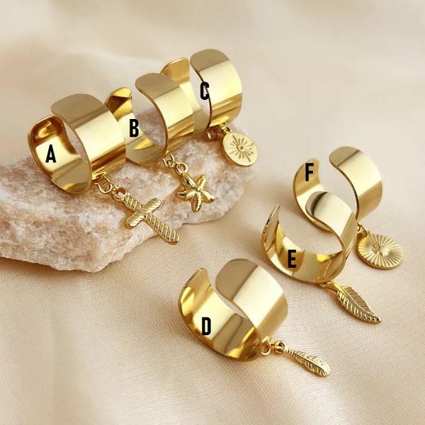 Bague ajustable pampille au centre| acier inoxydable doré | vanbijoux