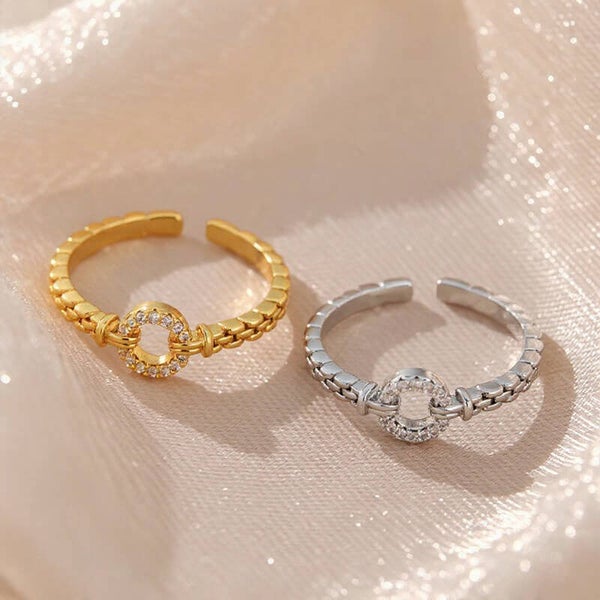 Bague Ajustable "Maillon Scintillant" en Acier Inoxydable (Doré ou Argenté)