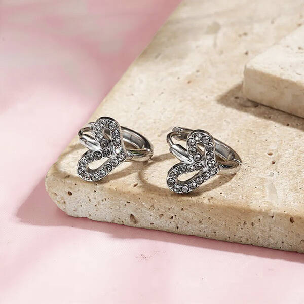 Boucles d’oreilles dormeuses cœur en acier inoxydable argenté – 13x11mm