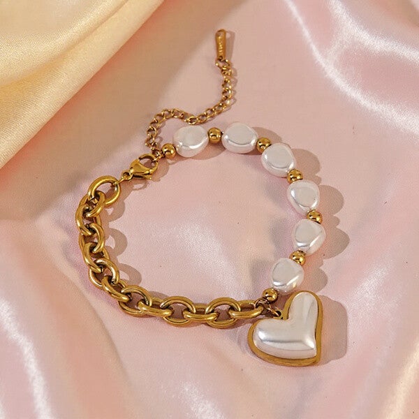 Bracelet Élégant Style Princesse – Doré en Acier Inoxydable 304 avec Grelot Cœur