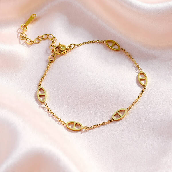 Bracelet Élégant | Style Classique Nez de Cochon |Acier au Titane Doré