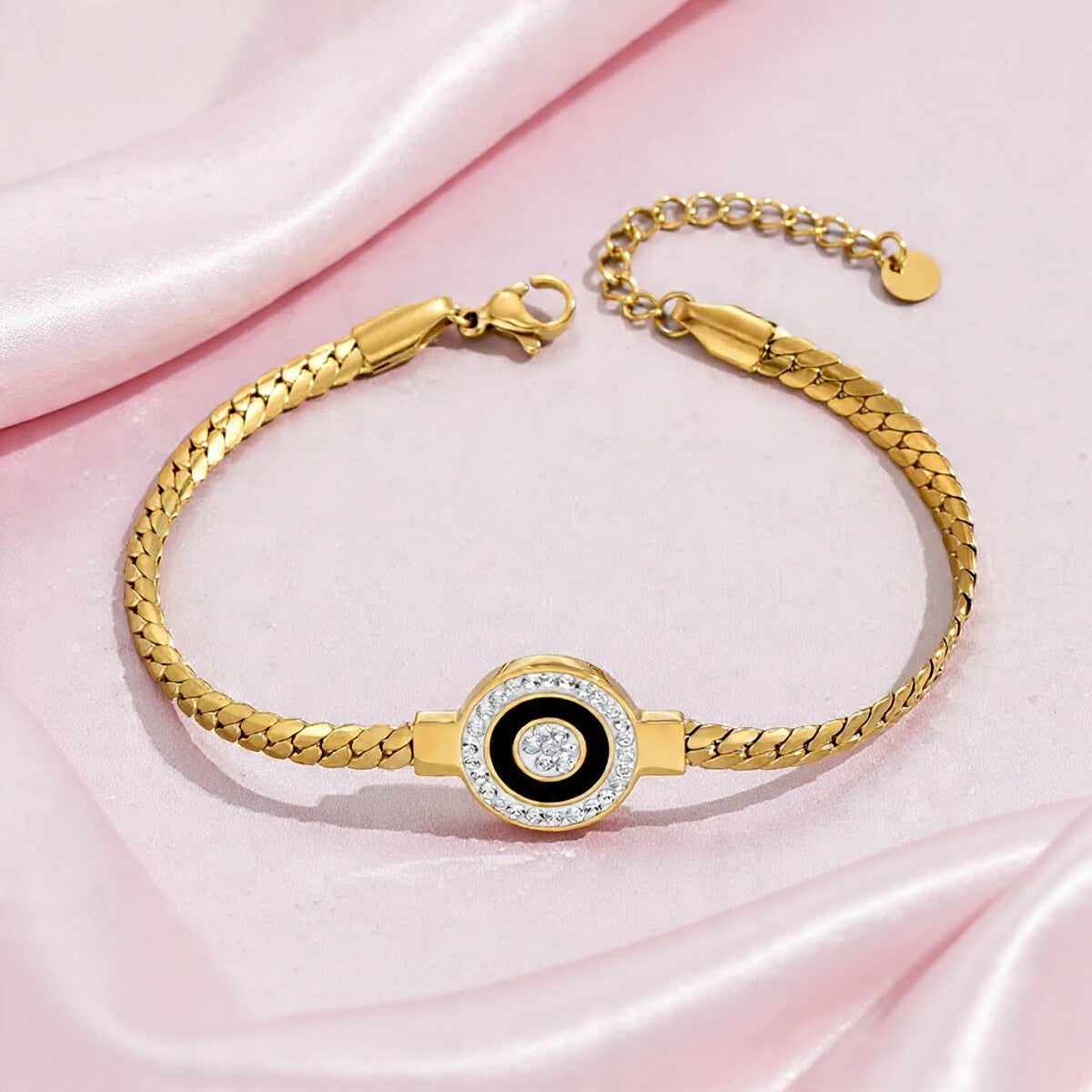 Bracelet Élégant en Acier Inoxydable Doré avec Strass Artificiels