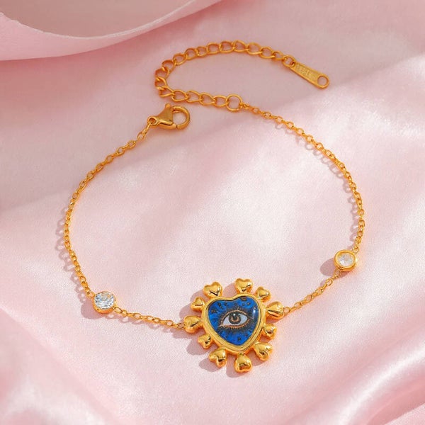 Bracelet Cœur Œil Protecteur – Acier Inoxydable Doré 16+5 cm