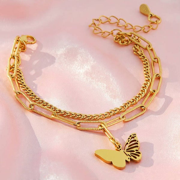 🦋 Bracelet Papillon de Paris  – Acier Inoxydable 304 doré | Pampille papillon | Style Simple & Élégant - vanbijoux