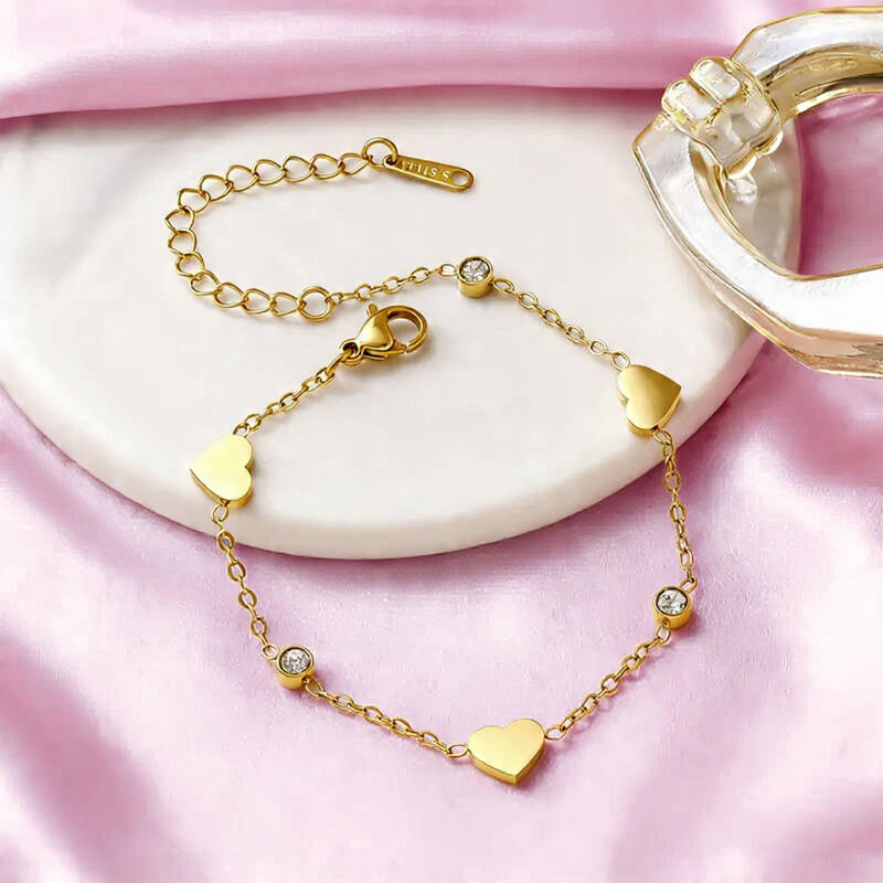 Bracelet Jonc Rigide Femme Doré Or - Pendentif Cœur En Acier Inoxydable - Neuf Sans Emballage