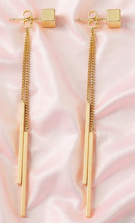 Boucles d'oreilles pendantes en forme de cube | Acier inoxydable avec finition doré | Vanbijoux.