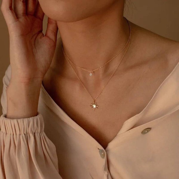 💎 Collier En Couches Étoile et Zircon – Acier Inoxydable Doré ou Argenté