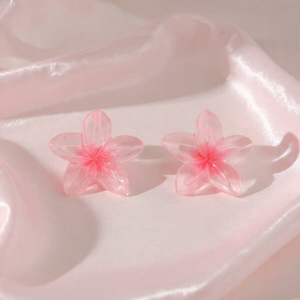 🌼 Boucles d’oreilles fleurs résine Rose – Style tropical 🌼