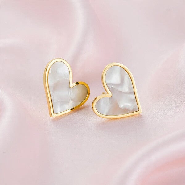 Boucle d'oreille cœur nacrer blanc | acier inoxydable doré