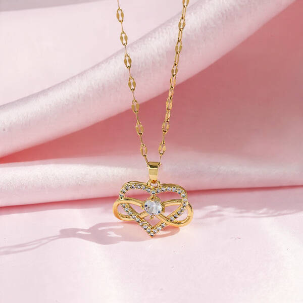 Collier Cœur Infini en Acier Inoxydable doré & Zirconium | vanbijoux