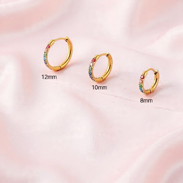 Boucle d’Oreille Ear Cuff en Acier Inoxydable Doré 316L – Zirconia Coloré Géométrique (8 / 10 / 12 mm)