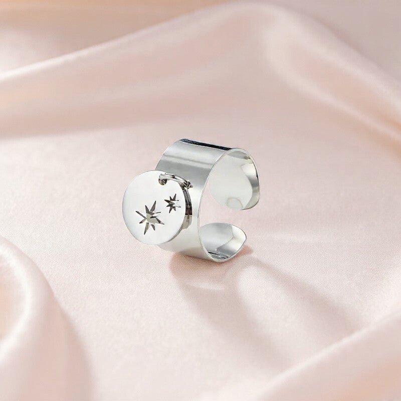 Bague Breloque Deux Étoiles – Acier Inoxydable Argenté | vanbijoux