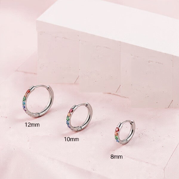 Boucle d’Oreille Ear Cuff en Acier Inoxydable Argenté 316L – Zirconia Coloré Géométrique (8 / 10 / 12 mm)