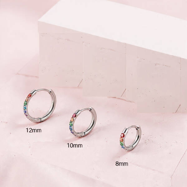 Boucle d’Oreille Ear Cuff en Acier Inoxydable Argenté 316L – Zirconia Coloré Géométrique (8 / 10 / 12 mm)