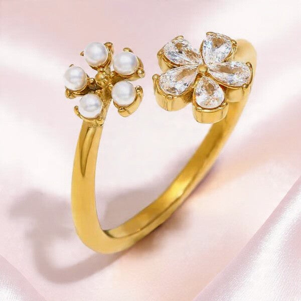 Bracelet en forme de fleur avec zircon étincelant | Acier inoxydable doré | Vanbijoux