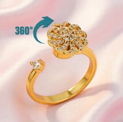 🌻 Bague Tournante Femme Tournesol Anti-Stress – Acier Inoxydable Doré ou Argenté