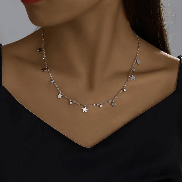 Collier Étoile Argenté Pampille  Acier Inoxydable 304 Chic Parisien – Bijou Femme