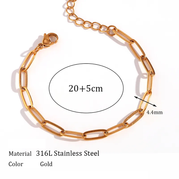 Bracelet maillons ovales charms 20 cm + 5 cm | acier inoxydable doré | vanbijoux