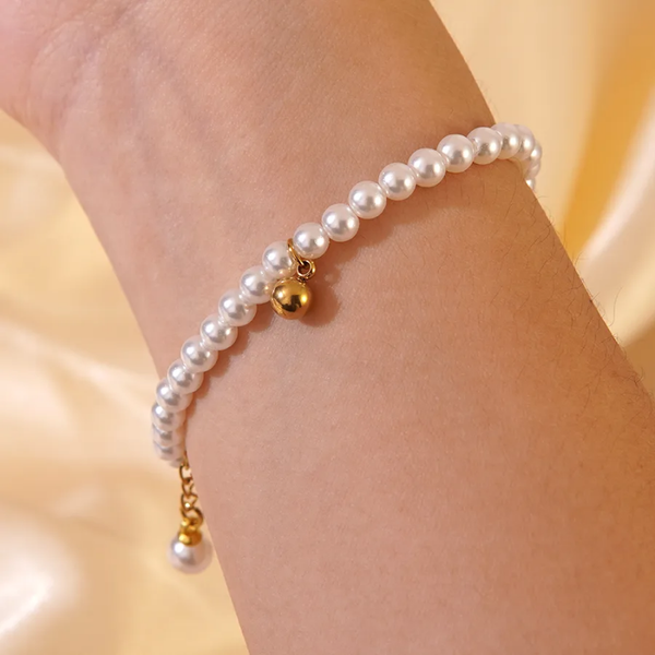🌸 Bracelet | Perles en Relief | Acier Inoxydable Doré