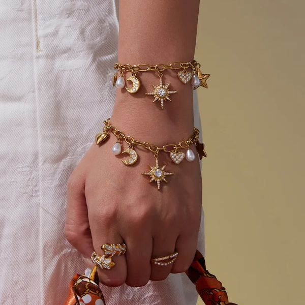 Bracelet Charms "Rêves Célestes" en Acier Inoxydable Doré ou Argenté