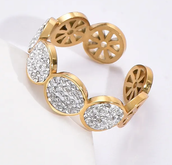 Bague Dorée & Cristaux | Modèle Élina | acier inoxydable 304 doré | vanbijoux