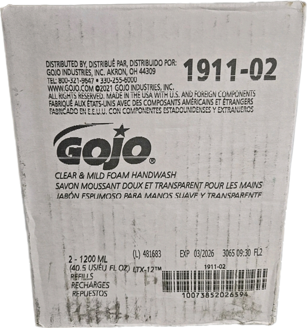 GOJO Clear & Mild Foam Handwash Refill LTX-12 1200 mL 2 Pack 1911-02 03/2026