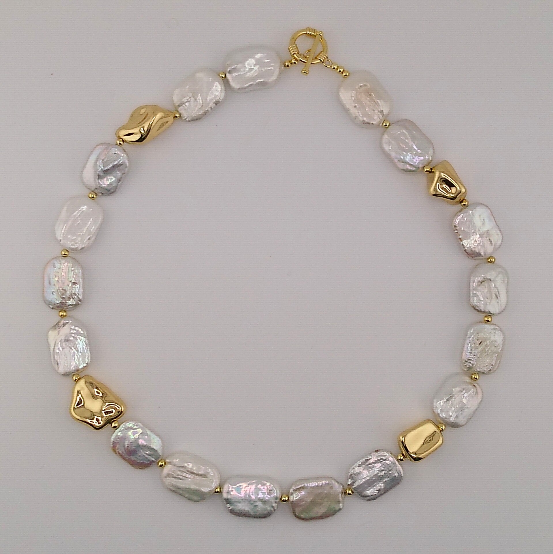 Luxury AAA Keshi Pearl Necklace with Gold-Plated Accents