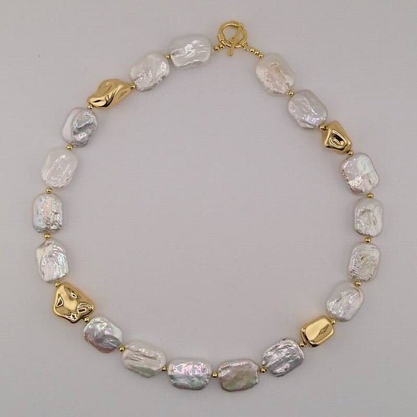 Luxury AAA Keshi Pearl Necklace with Gold-Plated Accents