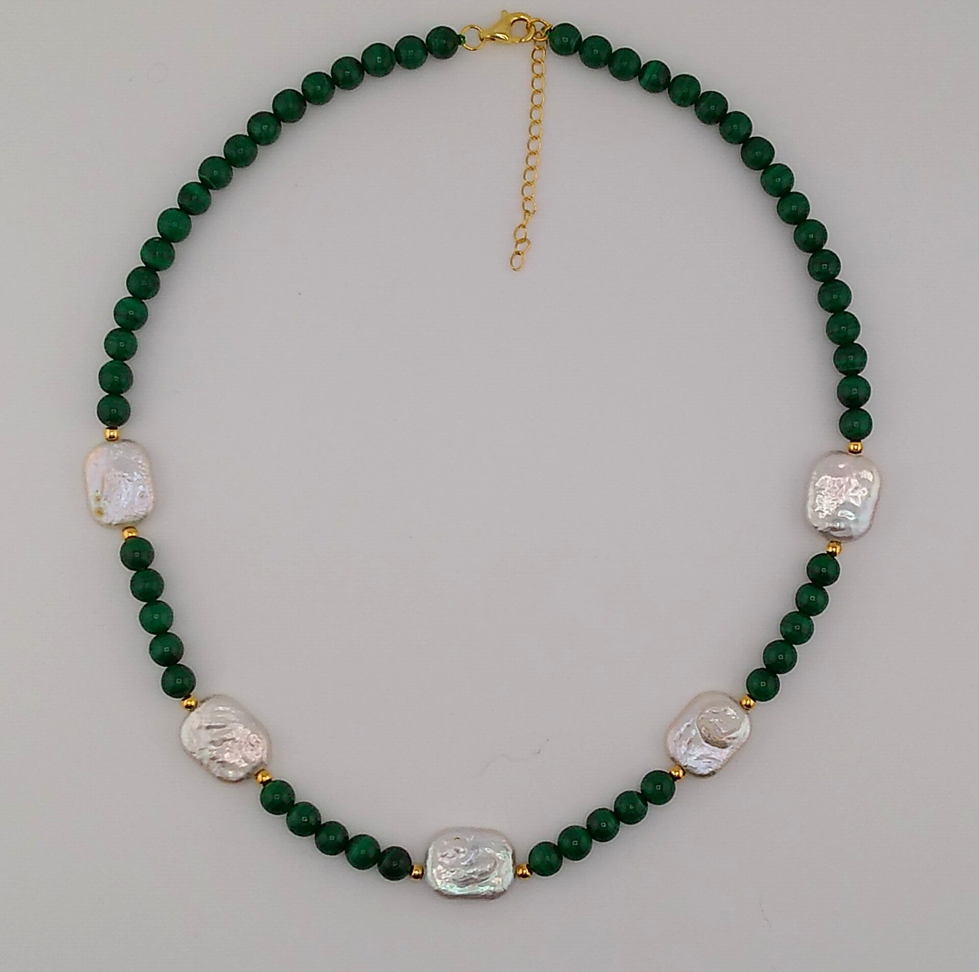 Handmade Natural Malachite and AAA Grade Multi-Colour Keshi Pearl Necklace