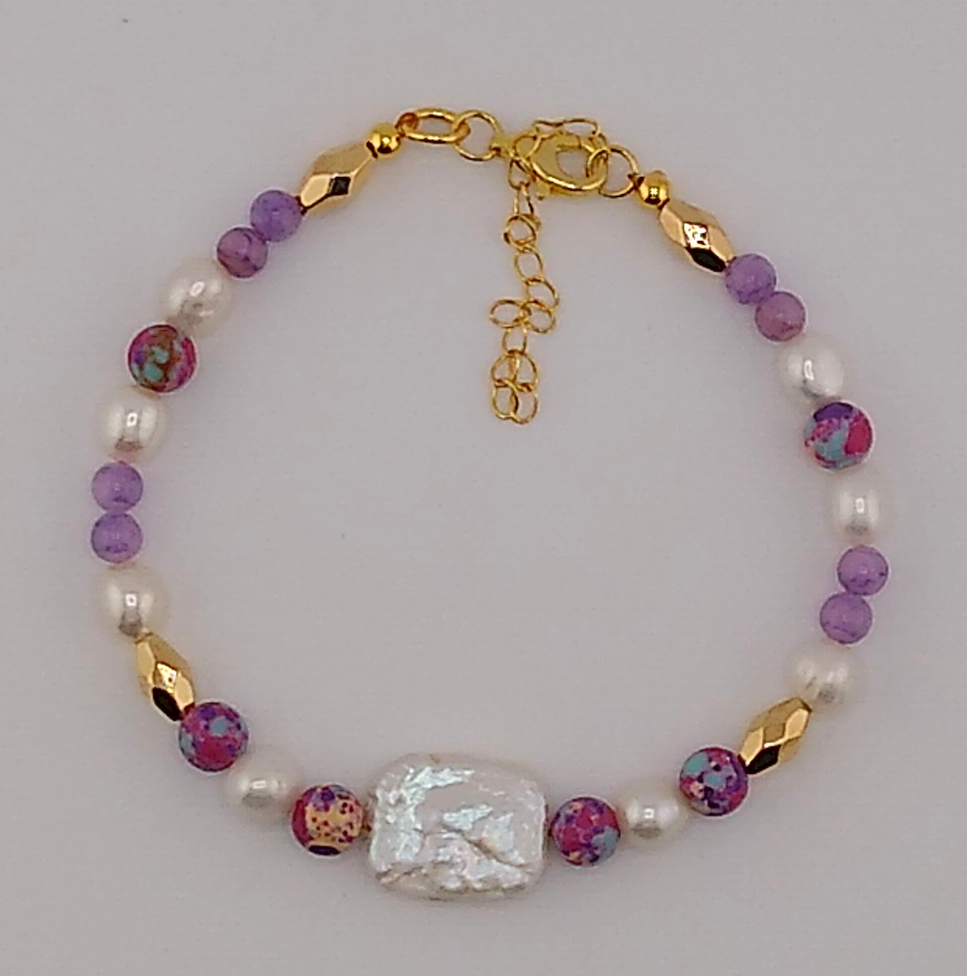 Handmade Purple Imperial Stone and Keshi Pearl Bracelet
