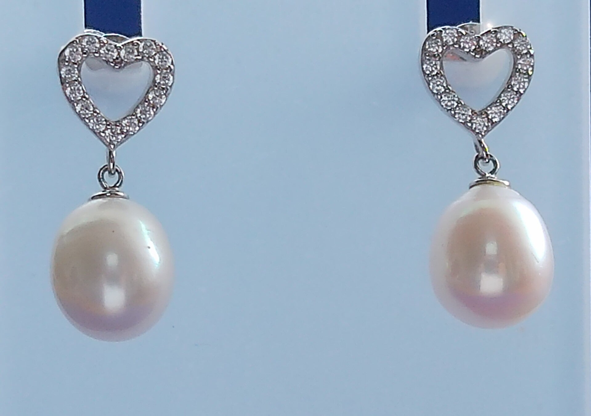 Freshwater Pearl Earrings with Heart Bail and White Zircon Accents