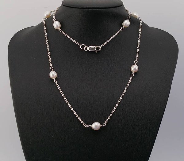 Handmade Natural Freshwater Pearl Station Necklace