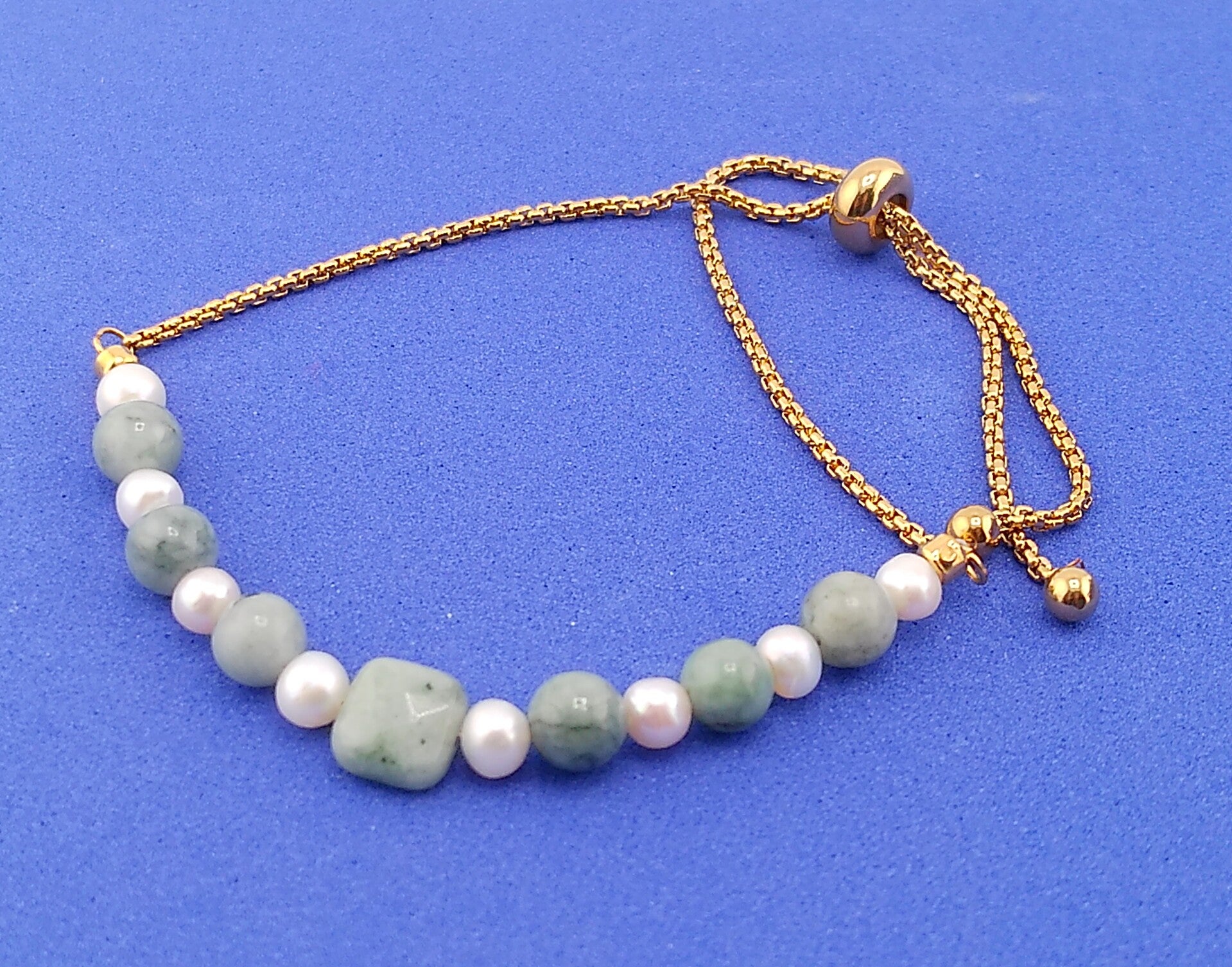 Type A Burmese Jade and Freshwater Pearl Adjustable Bolo Bracelet