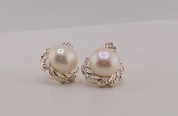 Delicate Floral Freshwater Pearl Stud Earrings