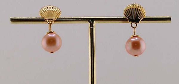 Peach Freshwater Pearl Earrings with Gold-Plated Shell Fittings