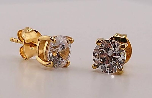 Brilliant 7mm Swarovski Zirconia Stud Earrings – Gold Plated Sterling Silver