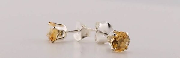 Bright 4mm Citrine Stud Earrings – Sterling Silver