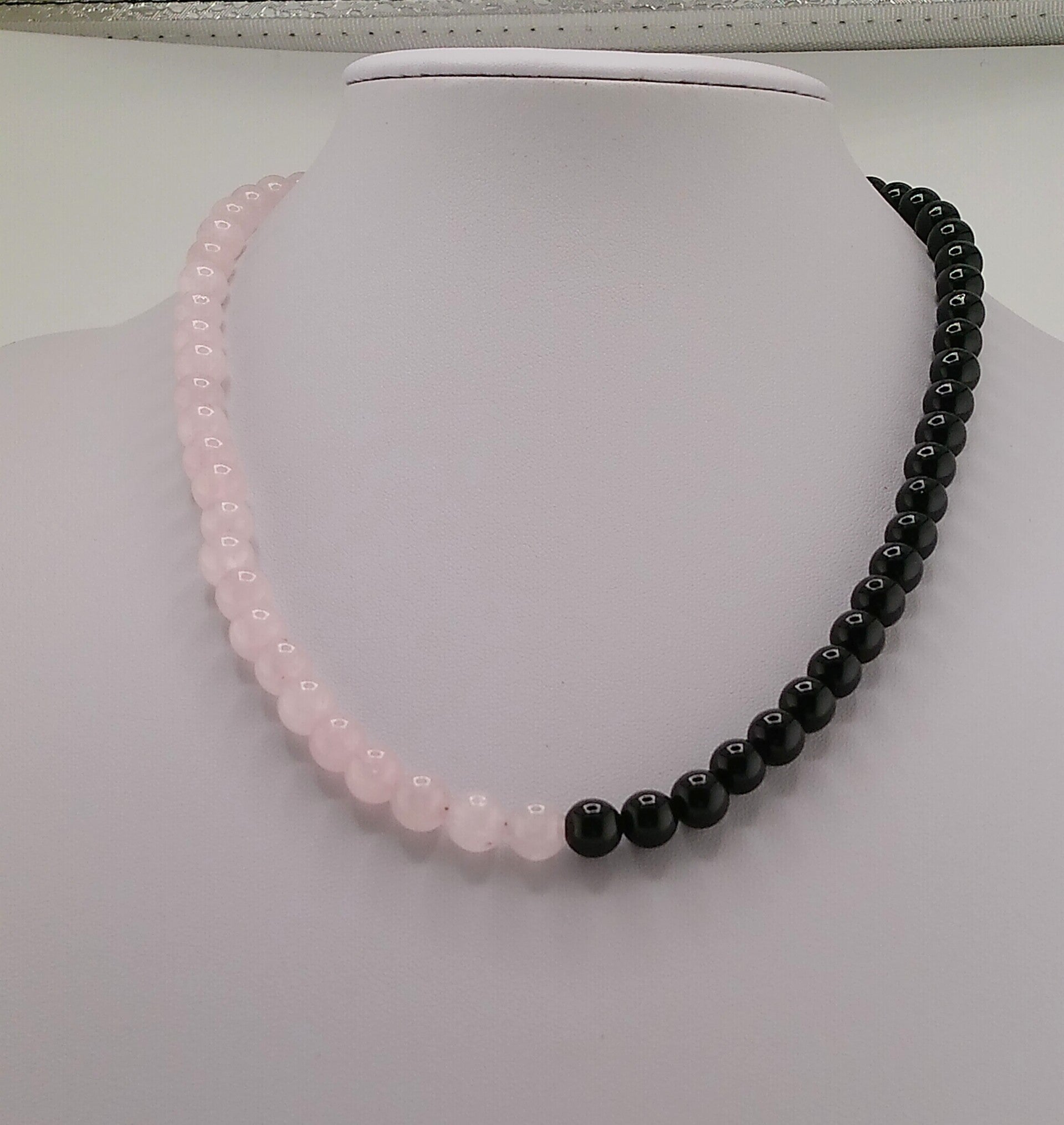 Yin Yang Style Black Agate and Rose Quartz Necklace