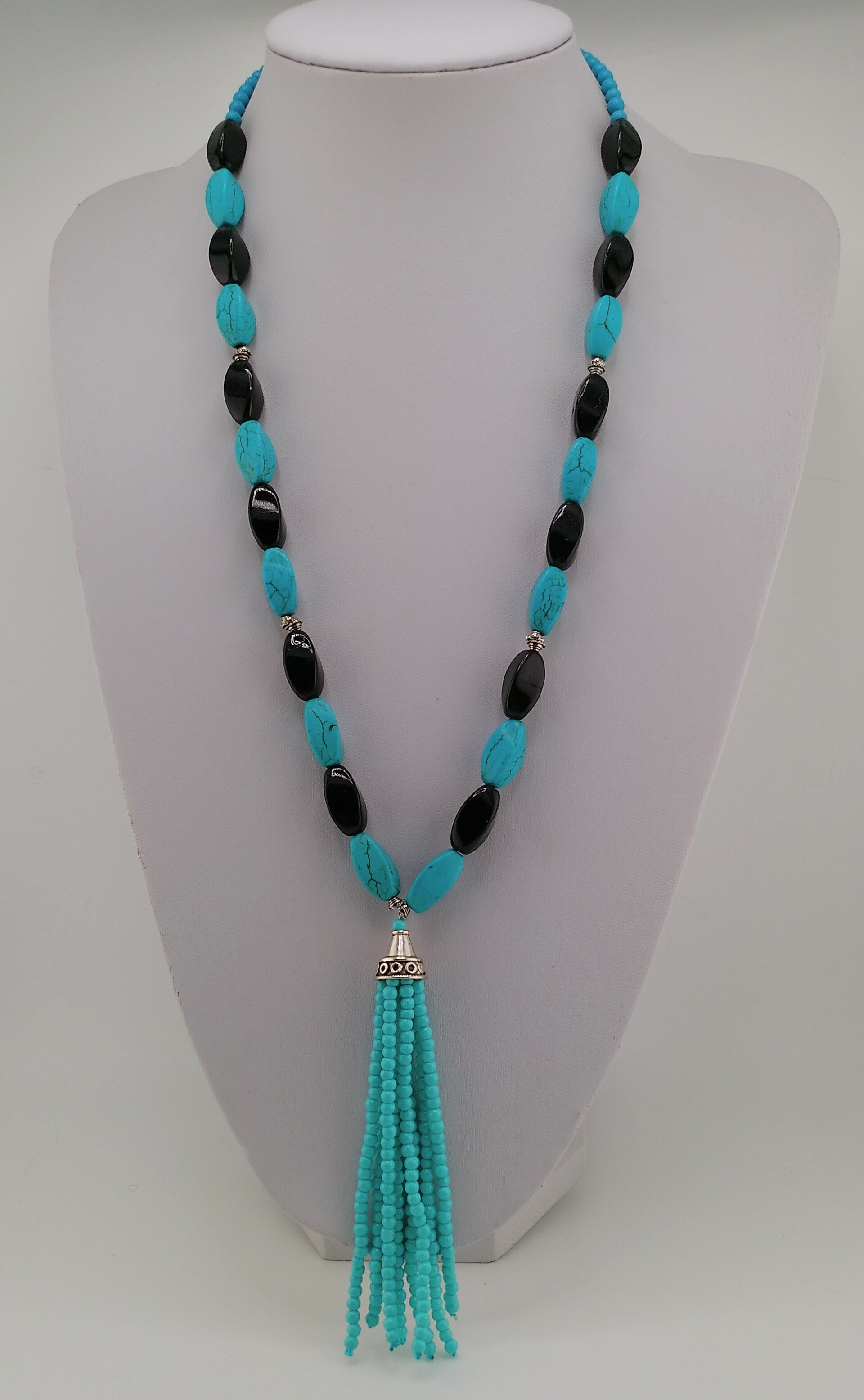 Black and Blue Howlite Tassel Necklace