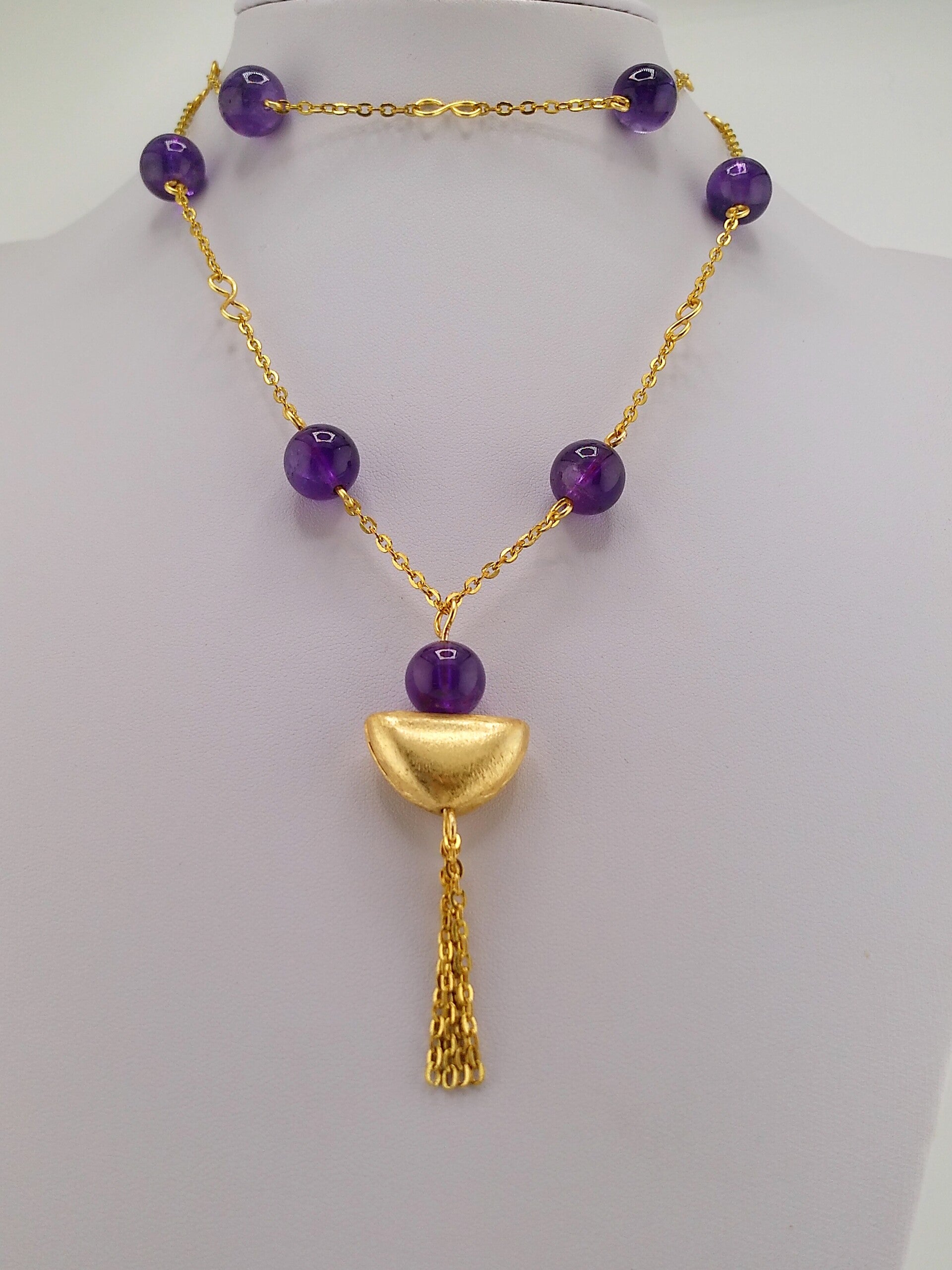 Zambian African Amethyst Longline Boho Necklace