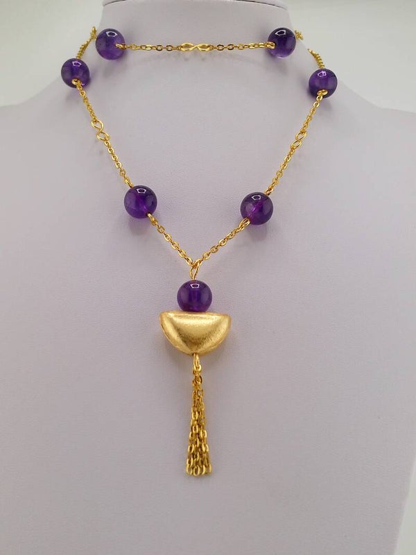 Zambian African Amethyst Longline Boho Necklace