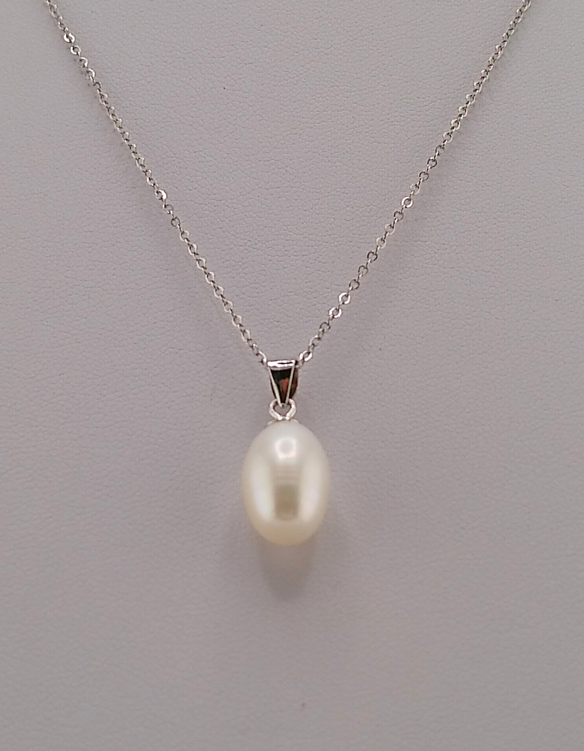 Natural White 12mm Oval Freshwater Pearl Necklace