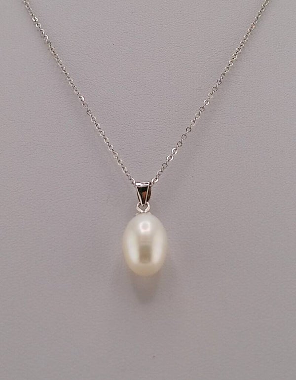 Natural White 12mm Oval Freshwater Pearl Necklace