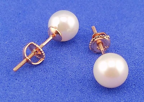 Luxury 6mm White Akoya Pearl Stud Earrings – Rose Gold over Sterling Silver