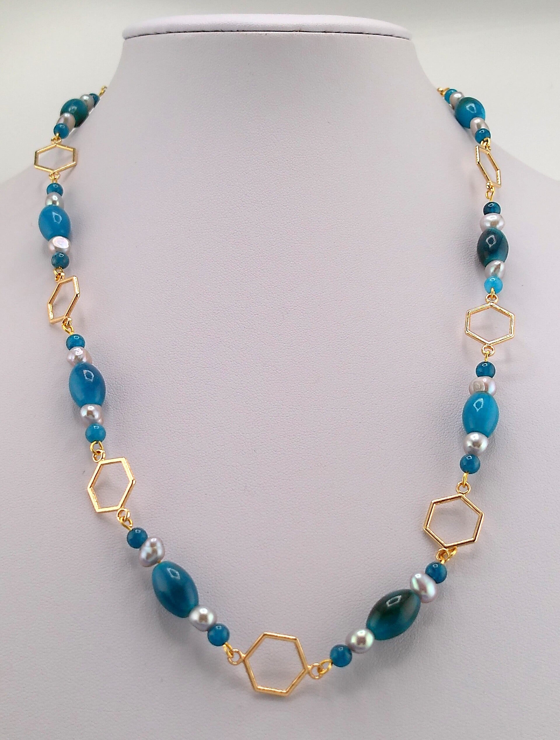 Handmade Blue Apatite and Silver Freshwater Pearl Necklace