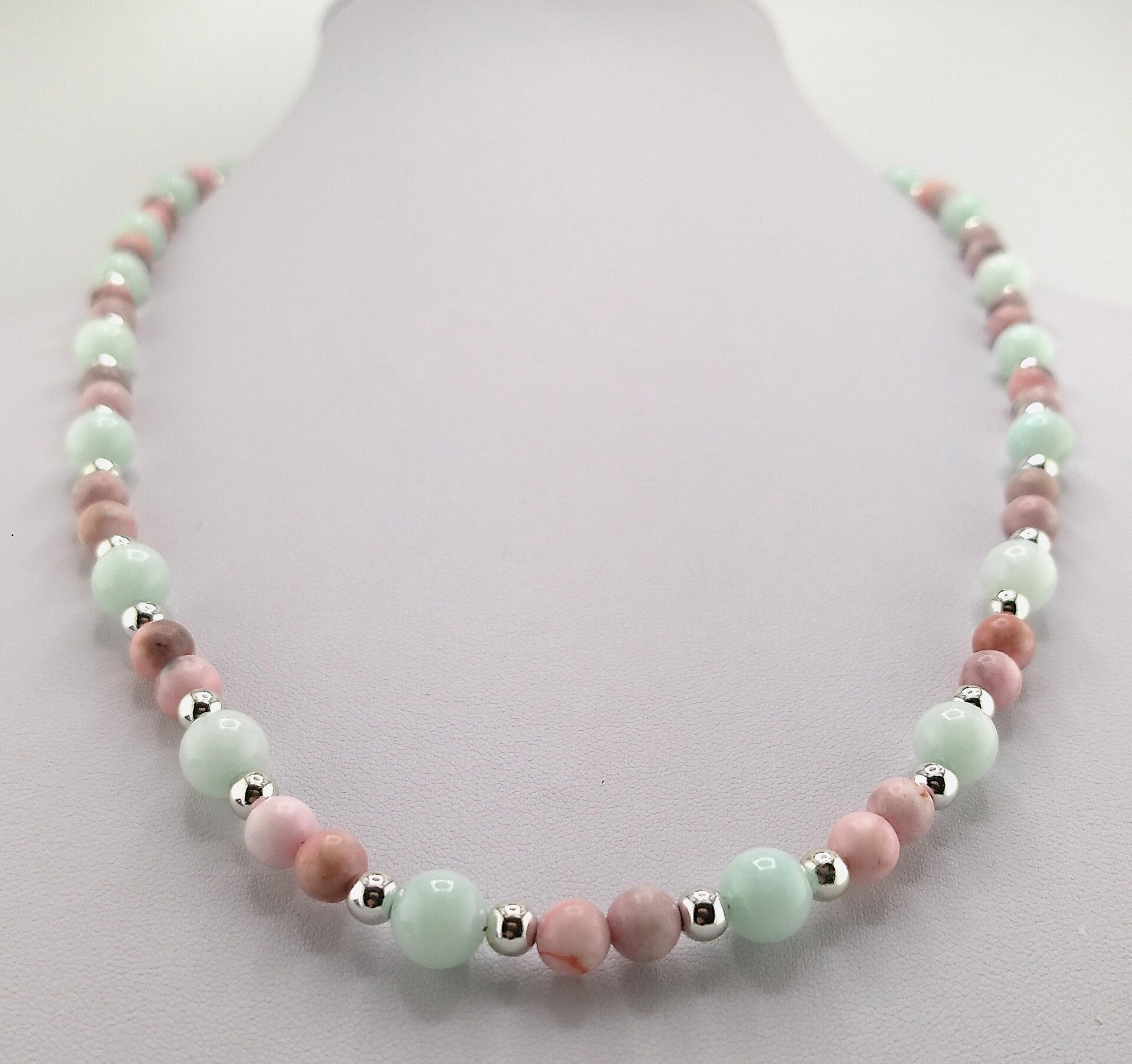 Handmade Natural Aquamarine and Rhodonite Necklace