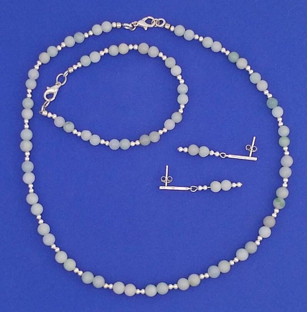 Rare Type A Aqua/Lavender Jadeite Full Suite – Handmade UK Natural Jadeite Jewellery Set | Necklace, Bracelet & Earrings