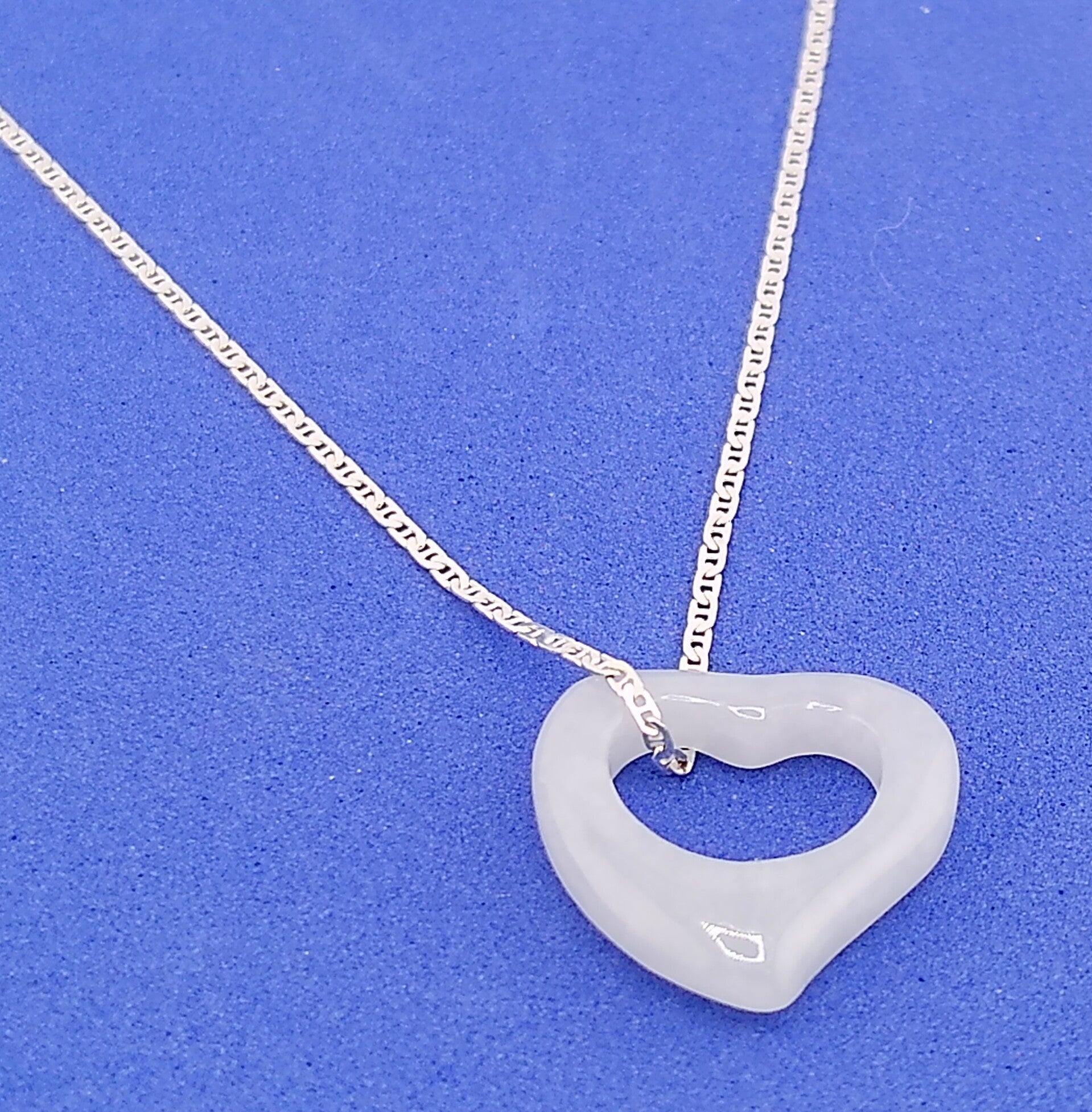 Natural Type A Aqua Jadeite Jade Floating Heart Pendant Necklace