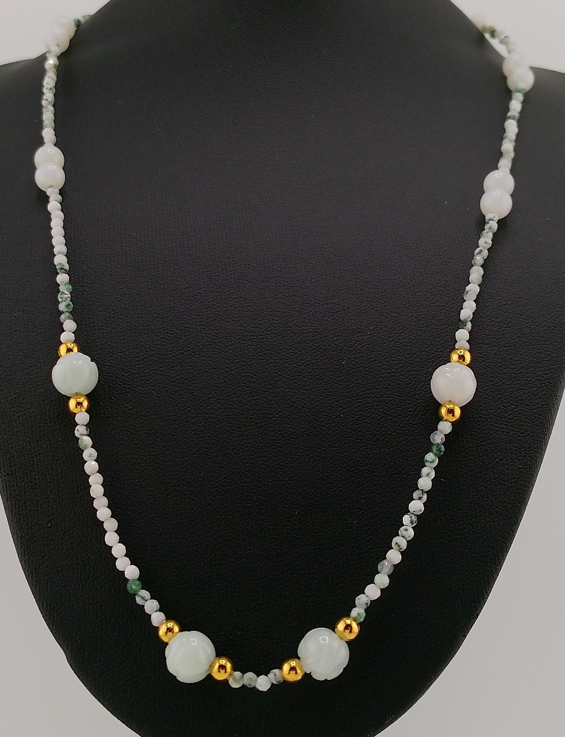 Type A Burmese Aqua Jadeite & Moss Agate Necklace – Gold Accents