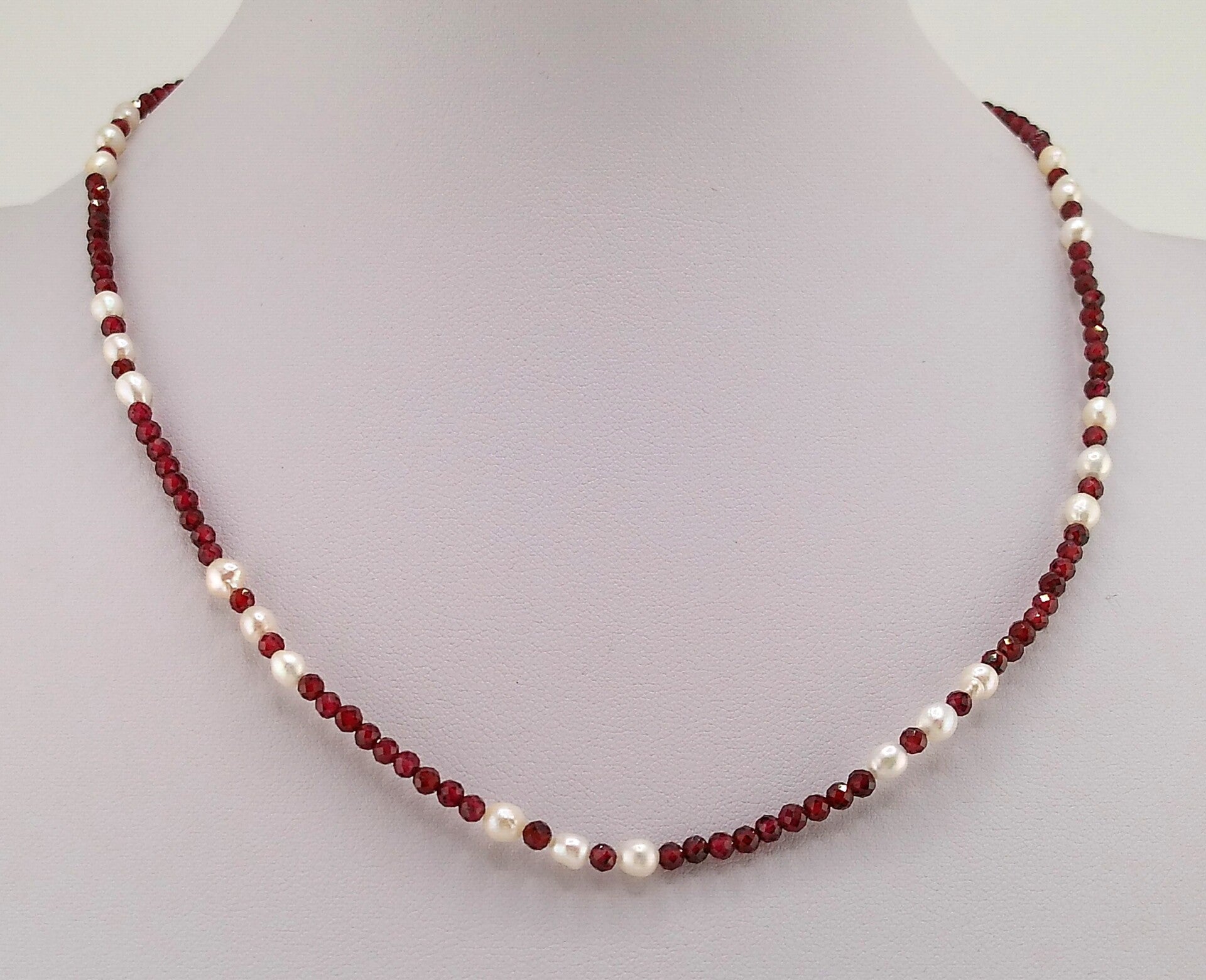 Natural Red Garnet & Seed Pearl Necklace – Gold Plated Sterling Silver